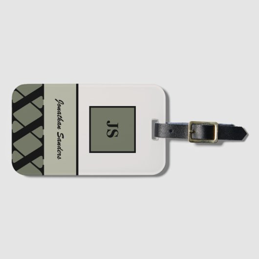 Mit Monogramm neutraler Maskulinstag Gepäckanhänger (Vorderseite (Horizontal))