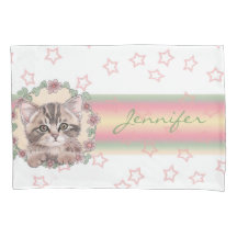 Mit Monogramm Niedliche Kitten Floral Pink Star