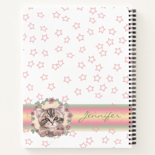 Mit Monogramm Niedliche Kitten Floral Pink Star Notizblock (Rückseite)