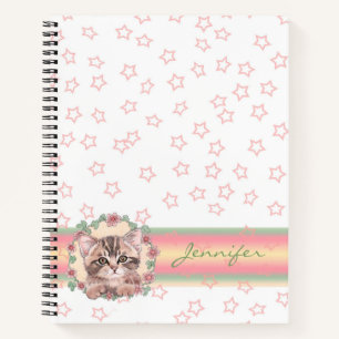 Mit Monogramm Niedliche Kitten Floral Pink Star Notizblock