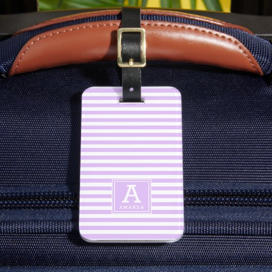 Mit Monogramm niedliche Leicht-Lavendelstreifen Gepäckanhänger (Vorderseite Insitu 2)