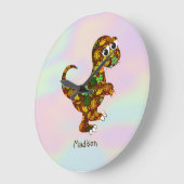 Mit Monogramm Niedlicher Dinosaurier Große Wanduhr (Winkel)