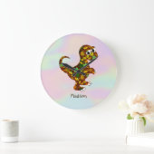 Mit Monogramm Niedlicher Dinosaurier Große Wanduhr (Zuhause)