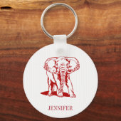 Mit Monogramm Niedlicher dunkler Roter Elefant Schlüsselanhänger (Vorderseite)