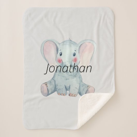Mit Monogramm niedliches Aquarell-Elefant Kinderzi Sherpadecke (Vorderseite)