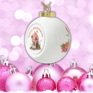 Mit Monogramm Niedliches Rosa Frohe Weihnachten Keramik Kugel-Ornament