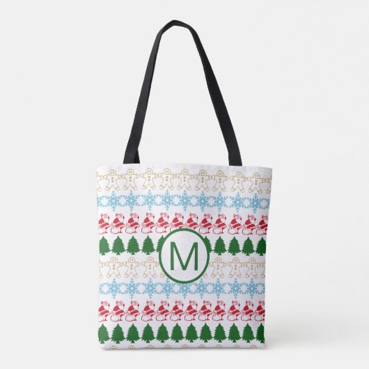 Mit Monogramm Niedliches Weihnachtsfest-Muster Tasche (Rückseite)