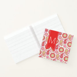 Mit Monogramm Notebook in Rot, Rosa und Grün. Notizblock