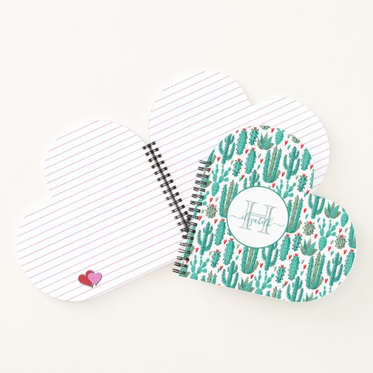 Mit Monogramm Notebook mit Kaktus in grün weiß Notizblock (Innenseite)