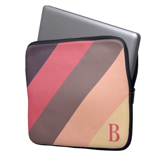 Mit Monogramm Notebook mit rotem und braunem Strei Laptopschutzhülle (Vorderseite Links)