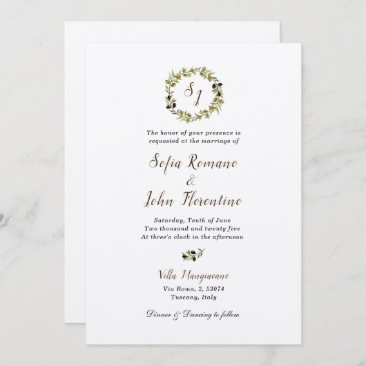 Mit Monogramm Olive-Olive-Hochzeit Einladung (Vorne/Hinten)