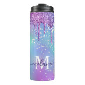 Mit Monogramm Ombre Rainbow Glitzer Tropfen Thermosbecher (Vorderseite)