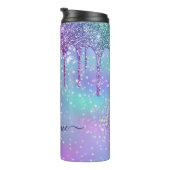 Mit Monogramm Ombre Rainbow Glitzer Tropfen Thermosbecher (Nach rechts gedreht)
