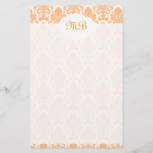 Mit Monogramm orange Damast Briefpapier (Vorderseite)