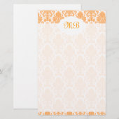 Mit Monogramm orange Damast Briefpapier (Vorne/Hinten)