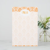 Mit Monogramm orange Damast Briefpapier (Stehend Vorderseite)