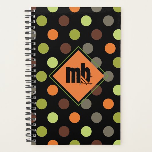 Mit Monogramm Orange Green Brown Polka Dot Planer (Vorderseite)