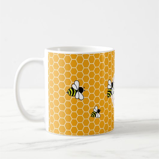 Mit Monogramm Orange Honeycomb Muster mit Bienen Kaffeetasse (Links)