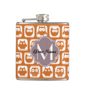 Mit Monogramm Orange Owls Flachmann (Vorderseite)