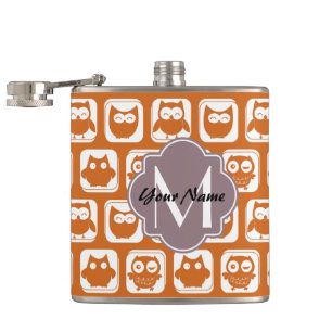 Mit Monogramm Orange Owls Flachmann