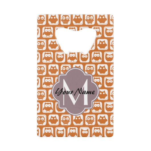 Mit Monogramm Orange Owls Geldkarten Flaschenöffner (Vorderseite)