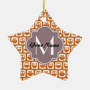 Mit Monogramm Orange Owls Keramik Ornament