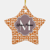 Mit Monogramm Orange Owls Keramik Ornament (Hinten)