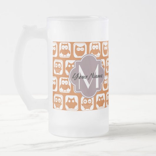 Mit Monogramm Orange Owls Mattglas Bierglas (Links)