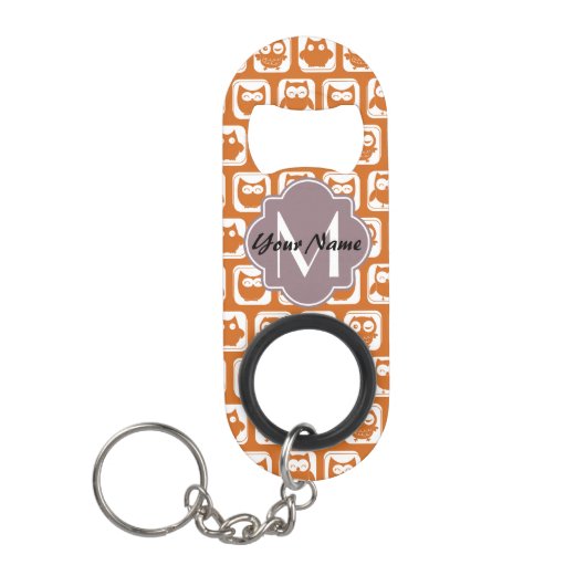 Mit Monogramm Orange Owls Schlüsselbund Flaschenöffner (Vorderseite)