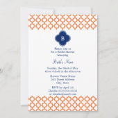 Mit Monogramm Orange , Royal Blue Quatrefoil Brida Einladung (Vorderseite)