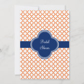 Mit Monogramm Orange , Royal Blue Quatrefoil Brida Einladung (Rückseite)