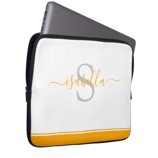Mit Monogramm Orange Script Laptopschutzhülle (Vorne Rechts)