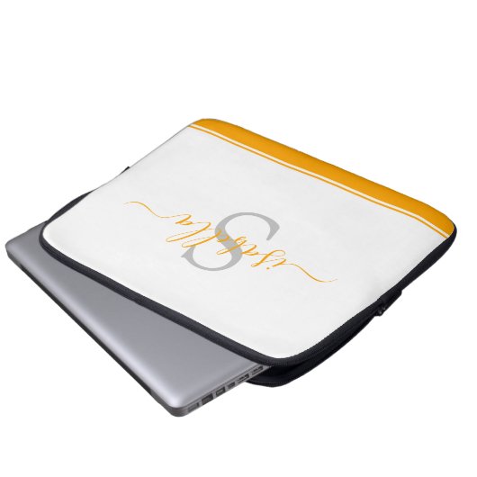Mit Monogramm Orange Script Laptopschutzhülle (Vorne Knopf)