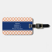 Mit Monogramm Orange und Royal Blue Quatrefoil Gepäckanhänger (Vorderseite horizontal)
