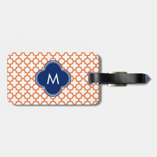 Mit Monogramm Orange und Royal Blue Quatrefoil Gepäckanhänger (Rückseite horizontal)