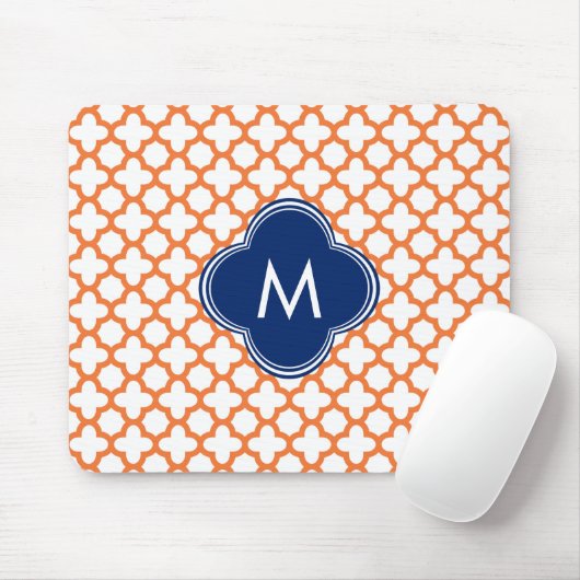 Mit Monogramm Orange und Royal Blue Quatrefoil Mousepad (Mit Mouse)