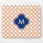 Mit Monogramm Orange und Royal Blue Quatrefoil Mousepad (Vorne)