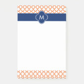 Mit Monogramm Orange und Royal Blue Quatrefoil Post-it Klebezettel (Vorderseite)