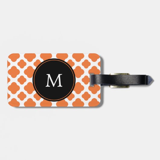 Mit Monogramm Orange- und Weißquatrefolienmuster Gepäckanhänger (Rückseite horizontal)