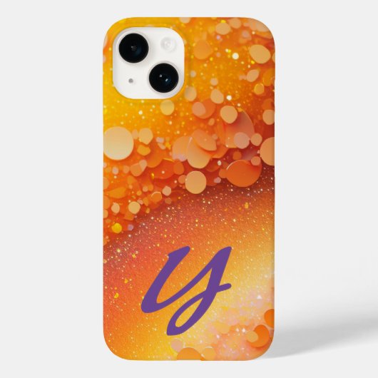 Mit Monogramm orangefarbener Glitzer Case-Mate iPhone Hülle (Rückseite)