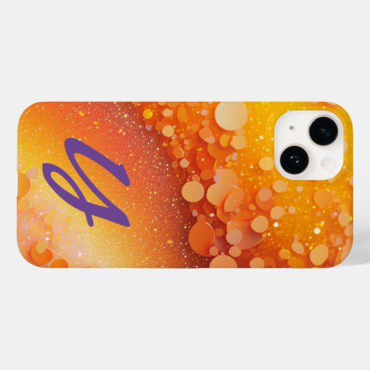 Mit Monogramm orangefarbener Glitzer Case-Mate iPhone Hülle (Rückseite (Horizontal))