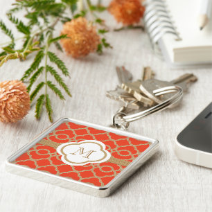 Mit Monogramm Orangen-und Goldmarokkaner Schlüsselanhänger