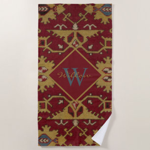 Mit Monogramm orientalisches Rotes Muster Strandtuch