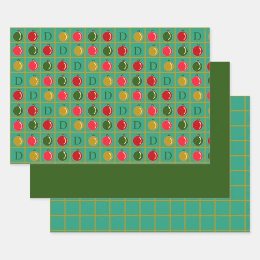 Mit Monogramm Ornamental Bingo Green Red Christmas Geschenkpapier Set (Set)