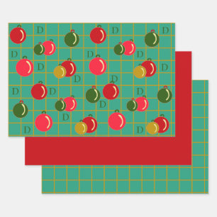 Mit Monogramm Ornamente Rot, Grün Weihnachten Geschenkpapier Set