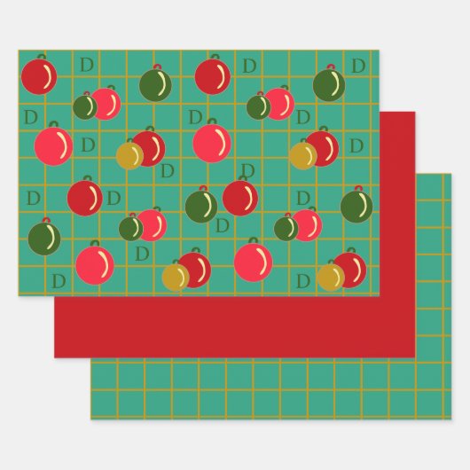 Mit Monogramm Ornamente Rot, Grün Weihnachten Geschenkpapier Set (Set)