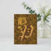 Mit Monogramm P Gold Peony Postcard Postkarte (Stehend Vorderseite)