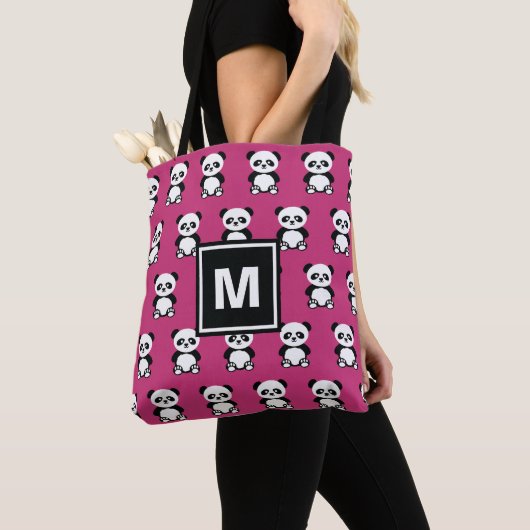 Mit Monogramm Panda-Bär TierKawaii Rosa Tasche (Von Nahem)