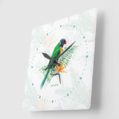 Mit Monogramm Papagei und Blume Quadratische Wanduhr (Winkel)