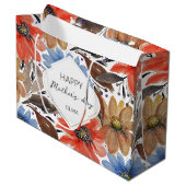 Mit Monogramm Pasta Blau Orangefarbene Wasserfarbe Große Geschenktüte (Vorderseite Schrägansicht)